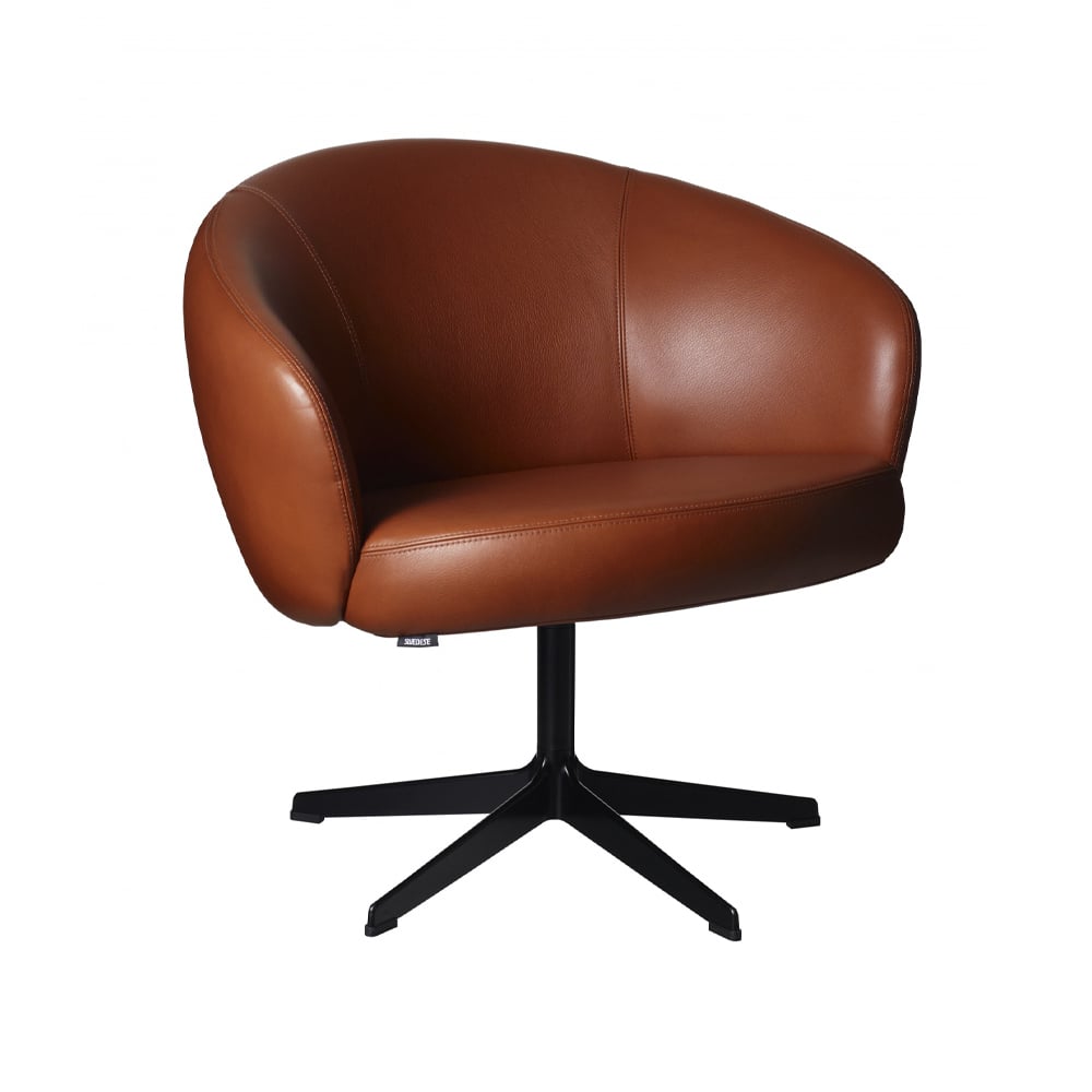 Swedese Rondino fauteuil leer elmosoft 33001 bruin, zwartgelakte draaivoet