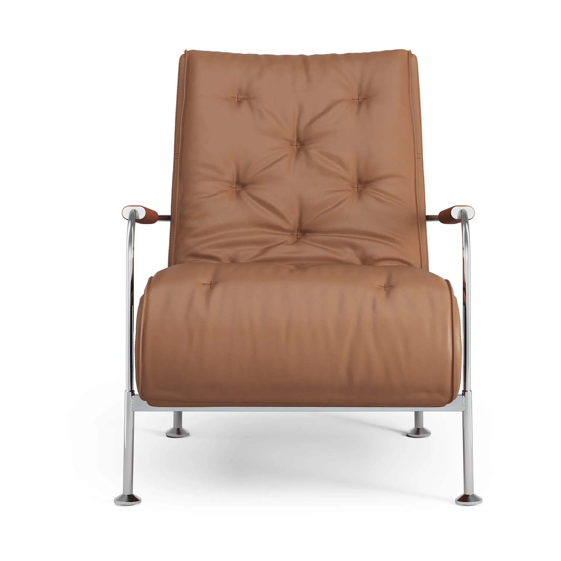 Serpentine fauteuil, Leer Elmo Soft lichtbruin-chroom-Tärnsjö Cognac Swedese