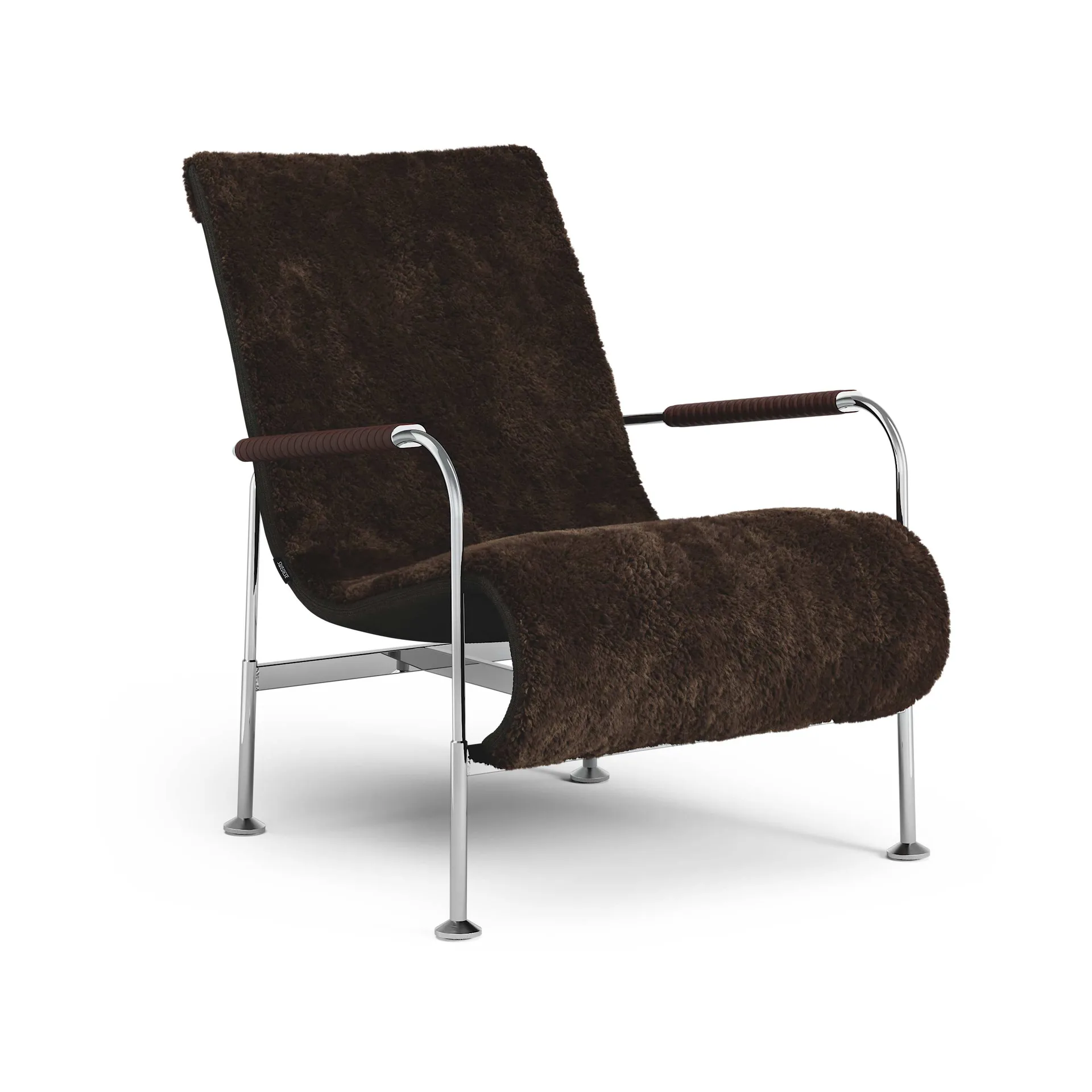 Serpentine fauteuil, Schapenvacht Espresso-chroom-Tärnsjö Tobacco Swedese