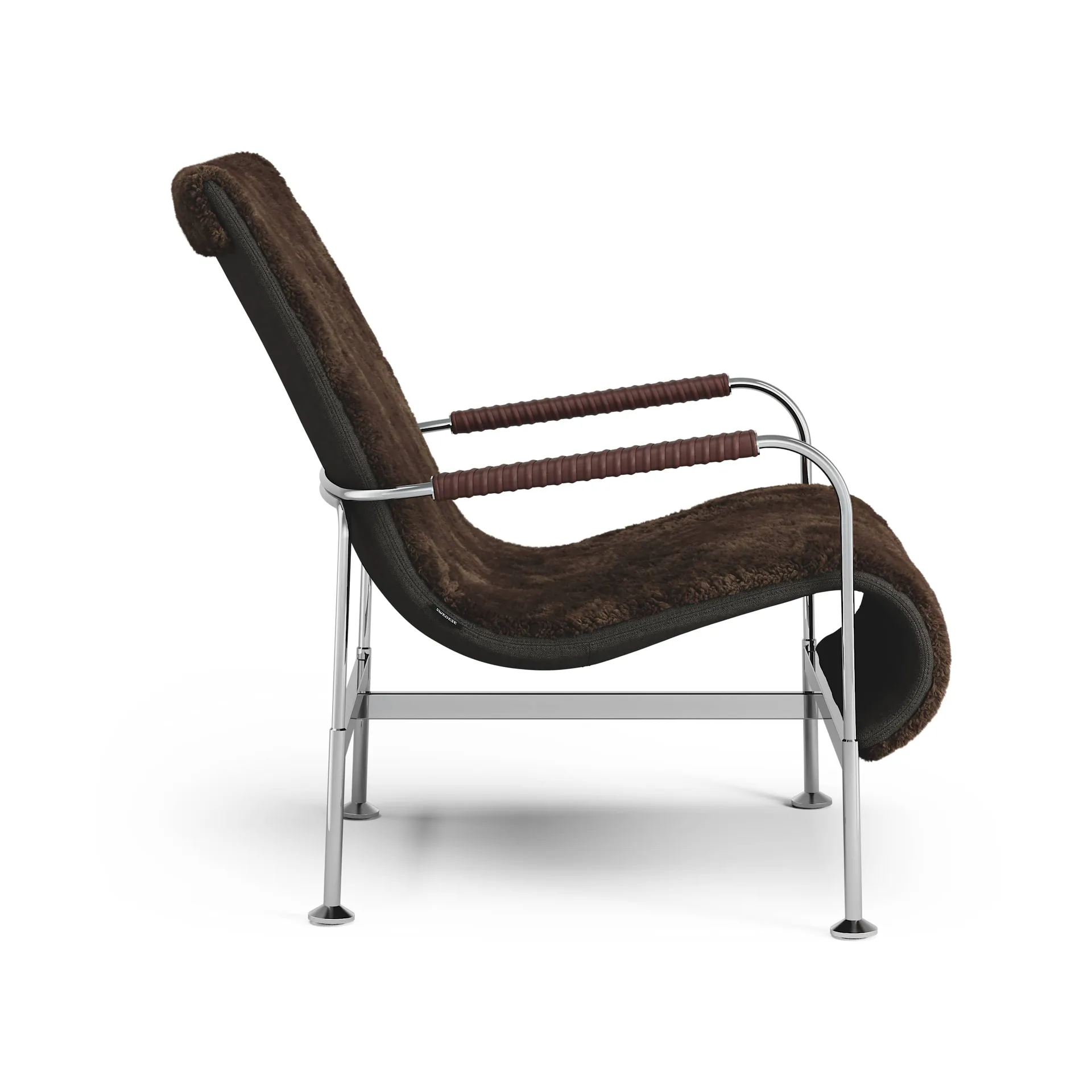Serpentine fauteuil, Schapenvacht Espresso-chroom-Tärnsjö Tobacco Swedese