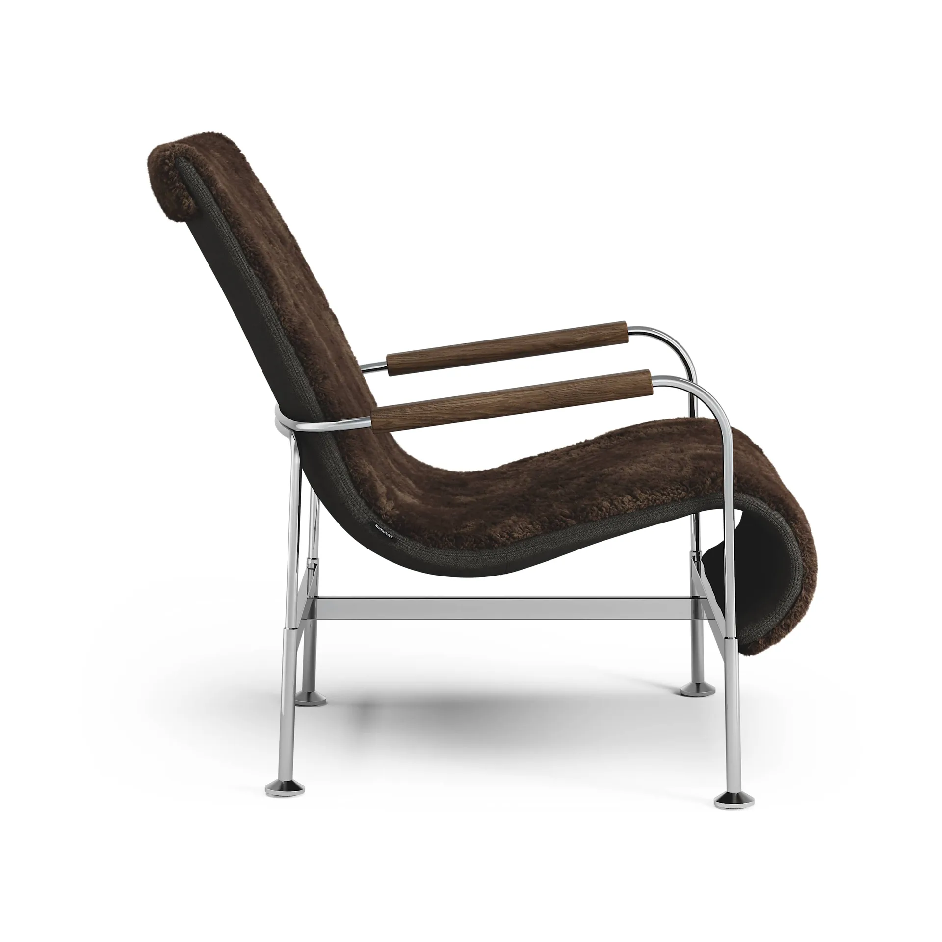 Serpentine fauteuil, Schapenvacht Espresso-chroom Swedese