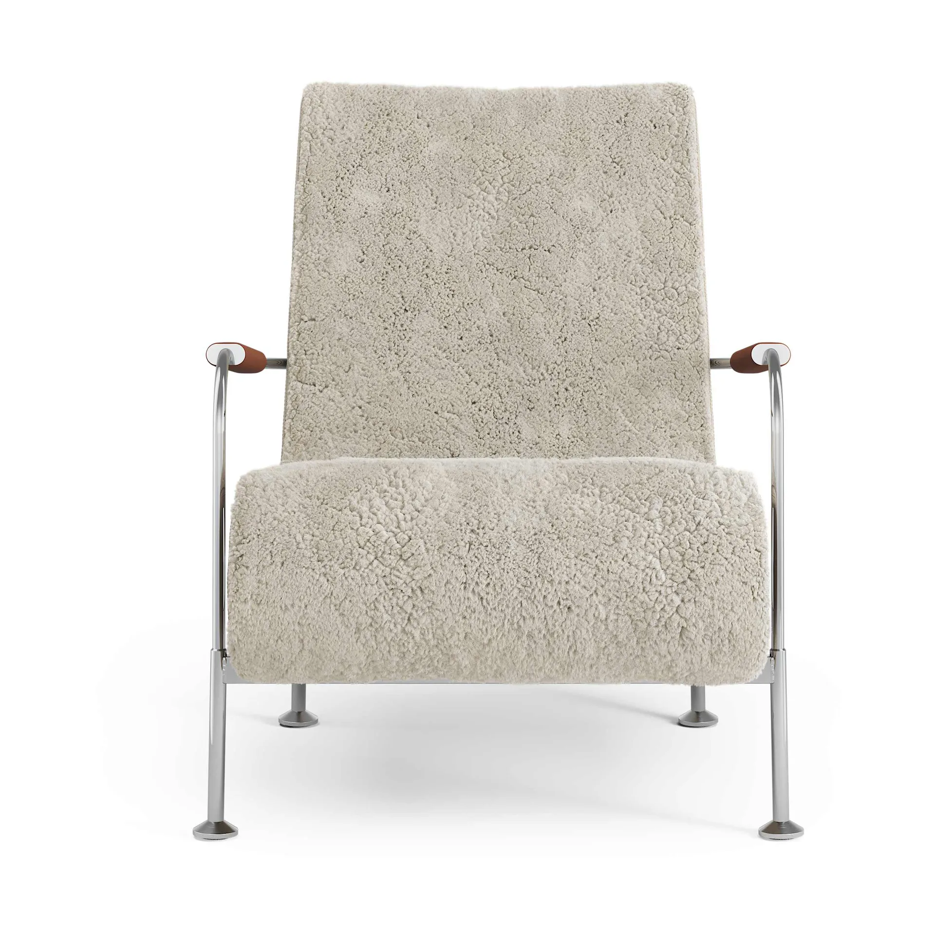 Serpentine fauteuil, Schapenvacht Moonlight-chroom-Tärnsjö Cognac Swedese