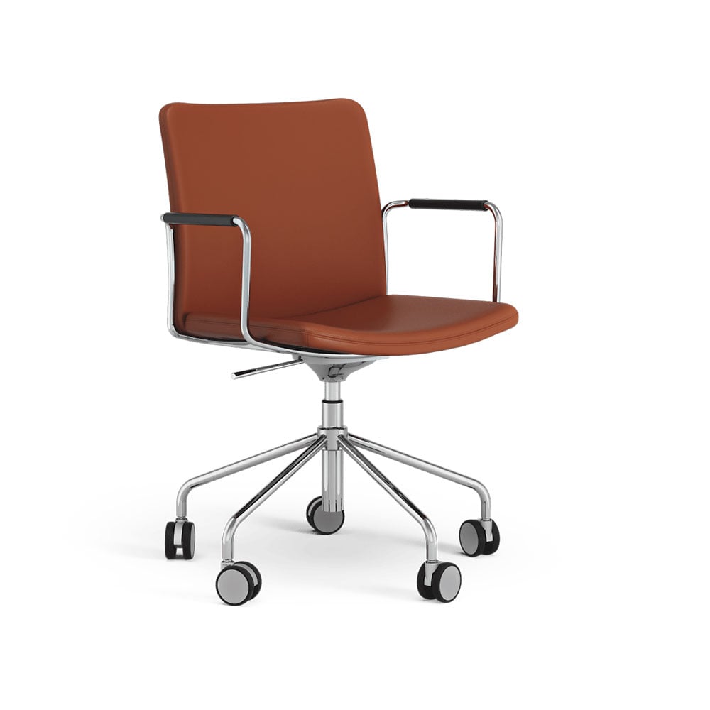 Swedese Stella bureaustoel kan omhoog/omlaag zonder te kantelen leer elmosoft 33004 bruin, chroom