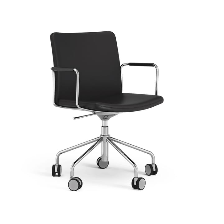 Stella bureaustoel kan omhoog/omlaag zonder te kantelen - leer elmosoft 99999 zwart, verchroomd onderstel, veerkrachtige rugleuning - Swedese