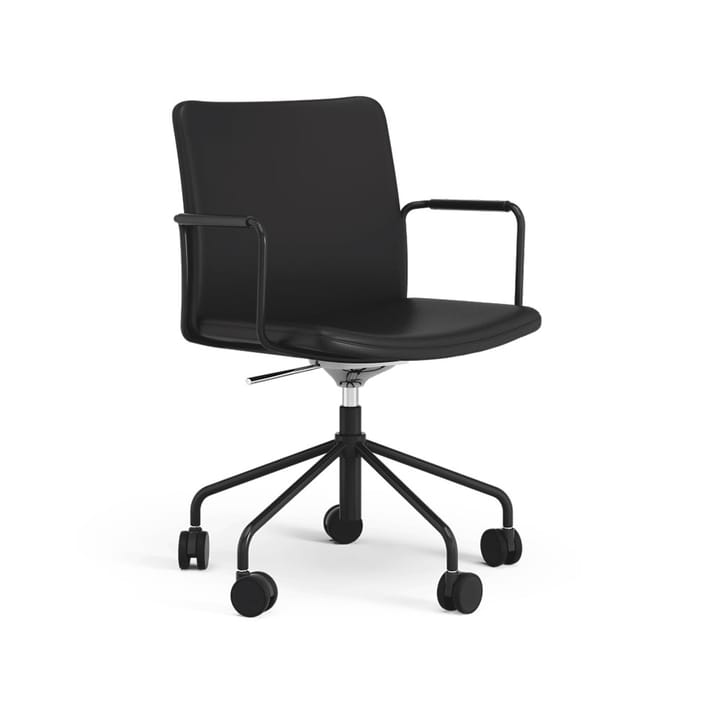 Stella bureaustoel kan omhoog/omlaag zonder te kantelen - leer elmosoft 99999 zwart, zwart onderstel, veerkrachtige rugleuning - Swedese