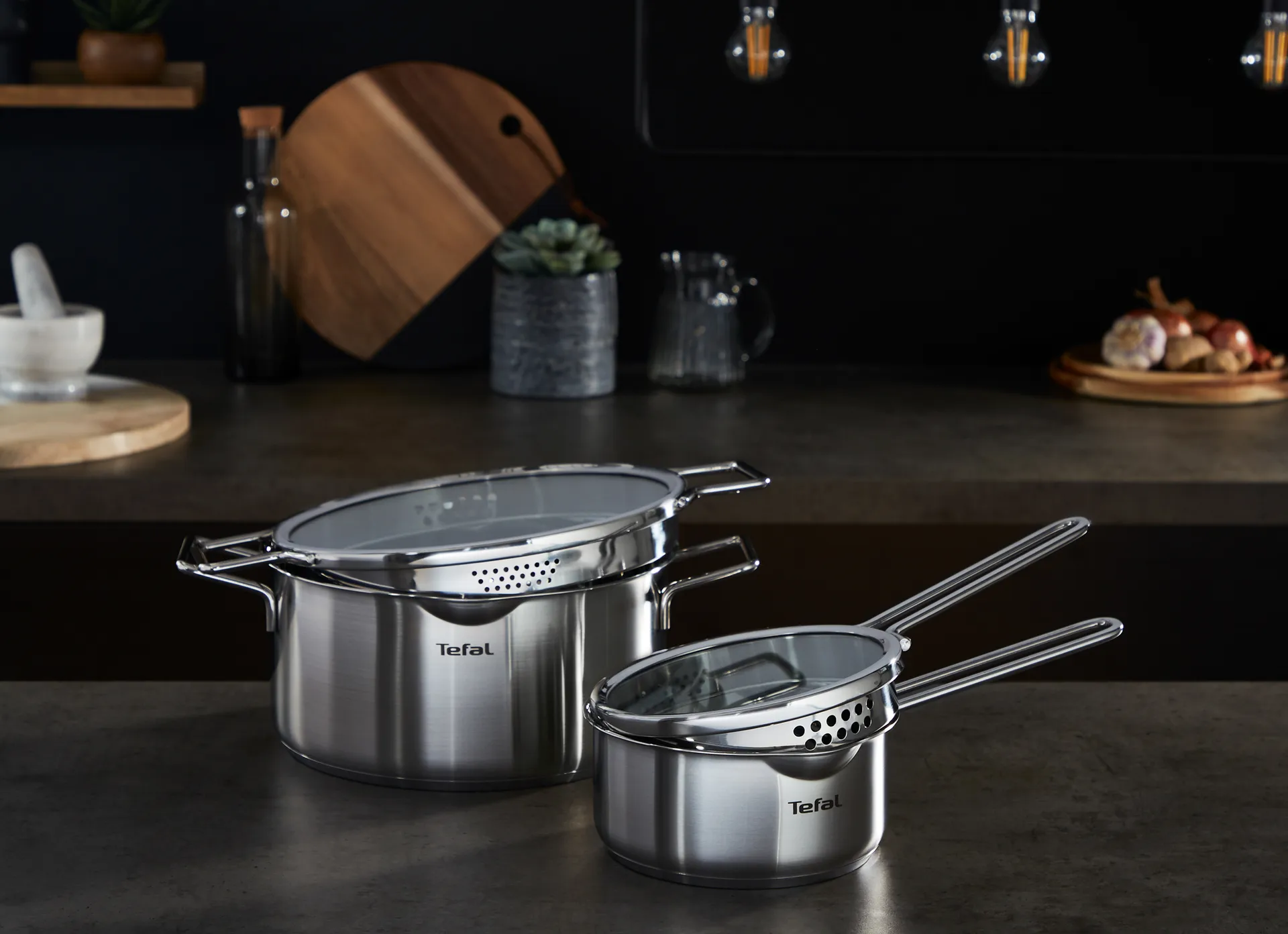 Nordica steelpannenset 6-delig, Roestvrij staal Tefal