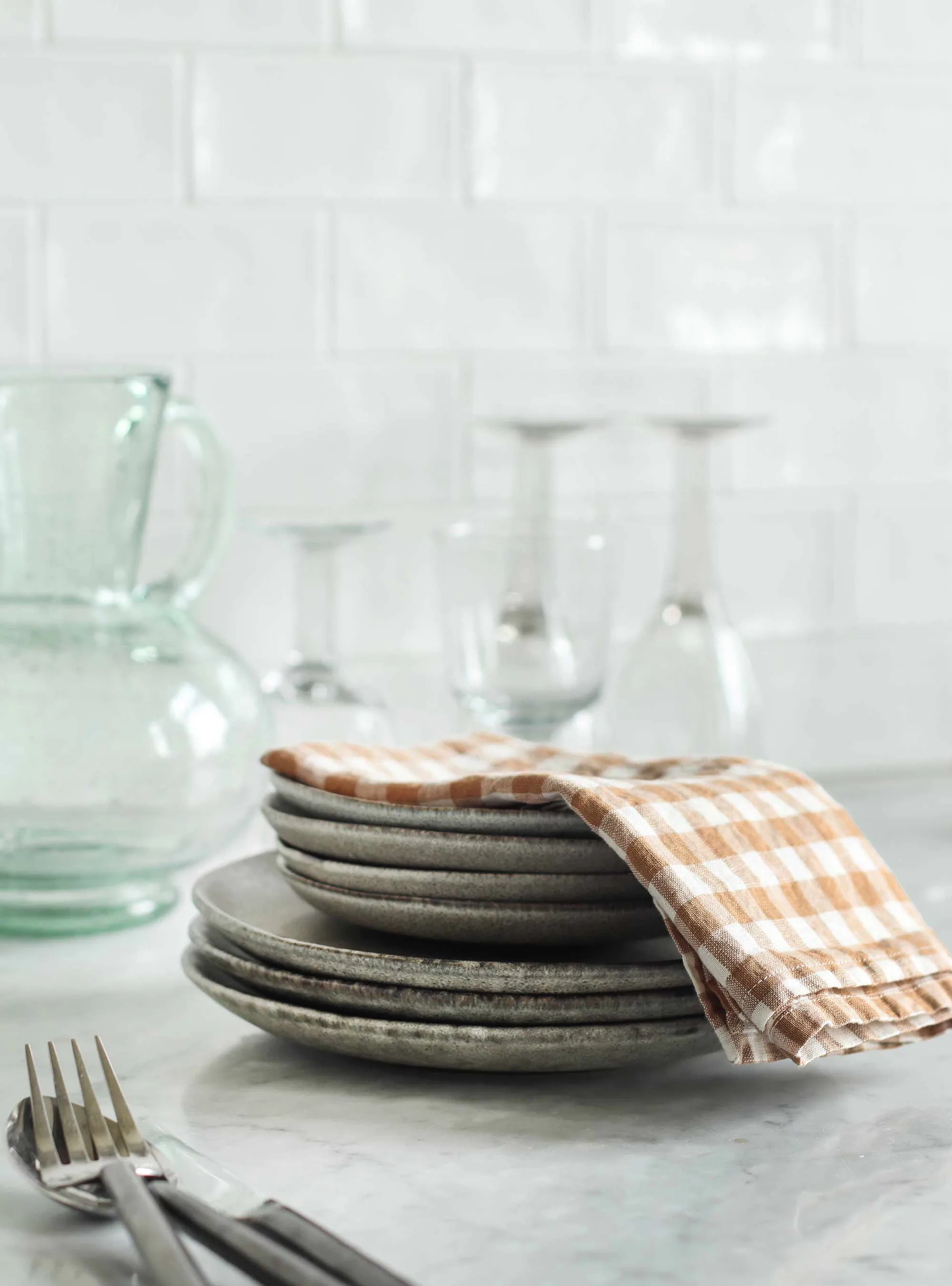 Gingham geruit linnen servet 45x45 cm, Biscuit Tell Me More