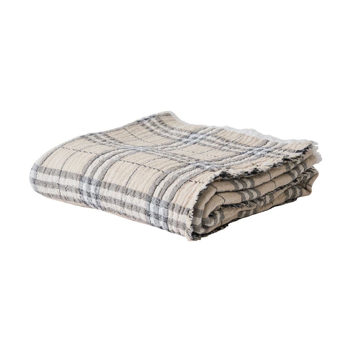 Tell Me More Milton katoenen plaid 140x200 cm Beige-wit-donkergrijs