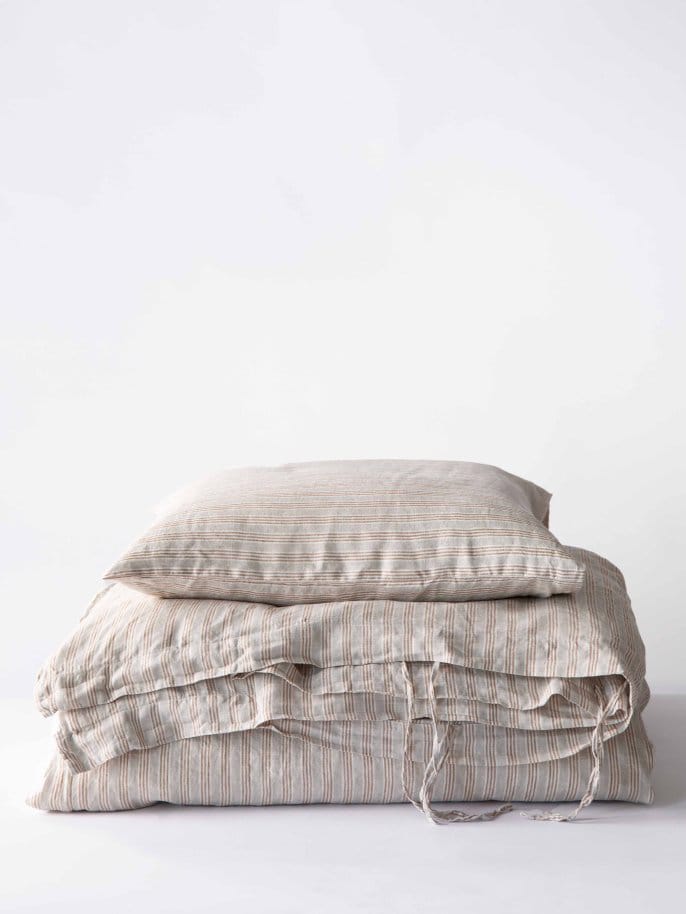 Stonewashed linnen kussensloop 50x60 cm 2-pack, Hazelnoot streep Tell Me More
