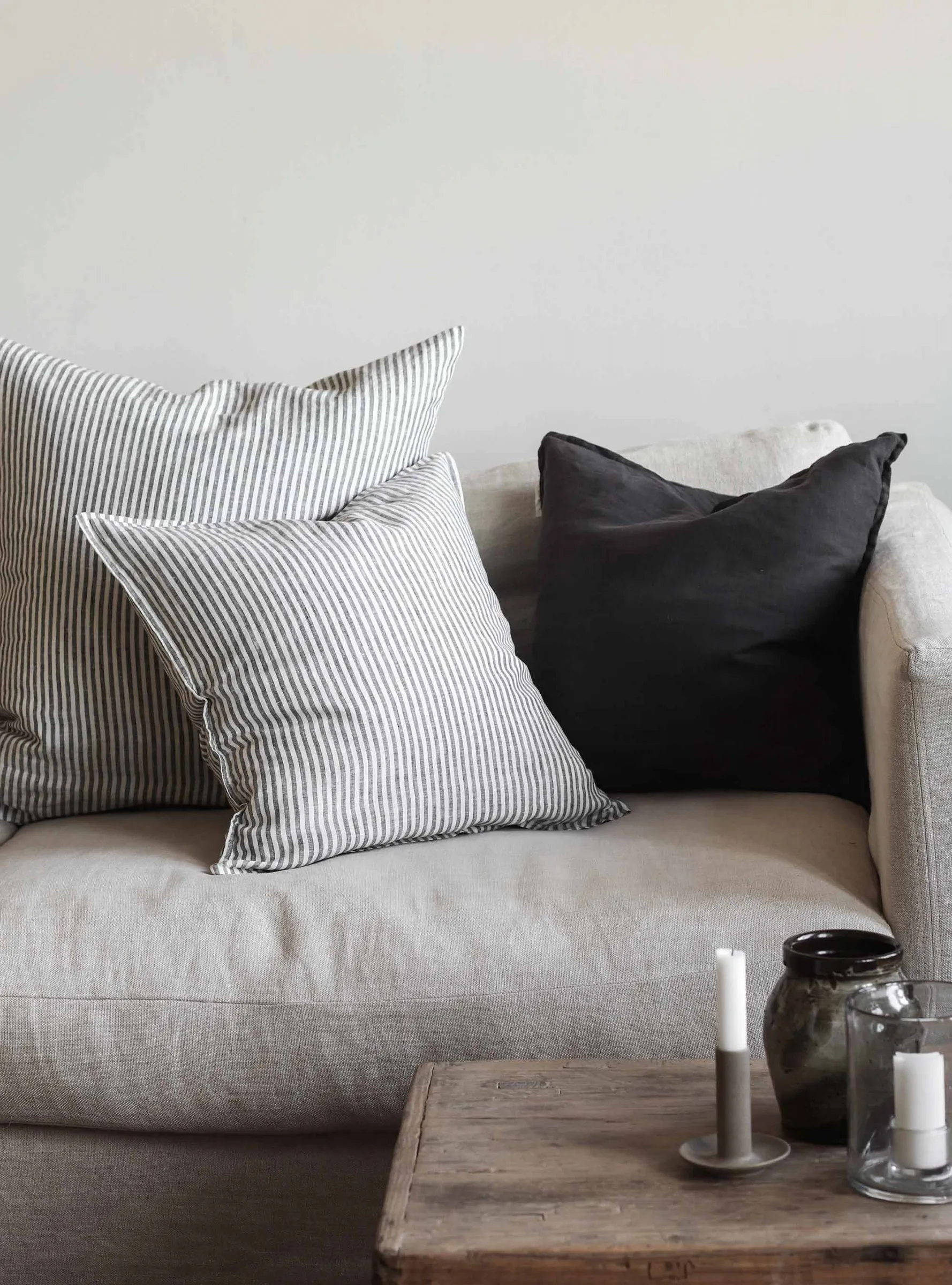 Stonewashed linnen kussensloop 65x65 cm, Grey-white Tell Me More