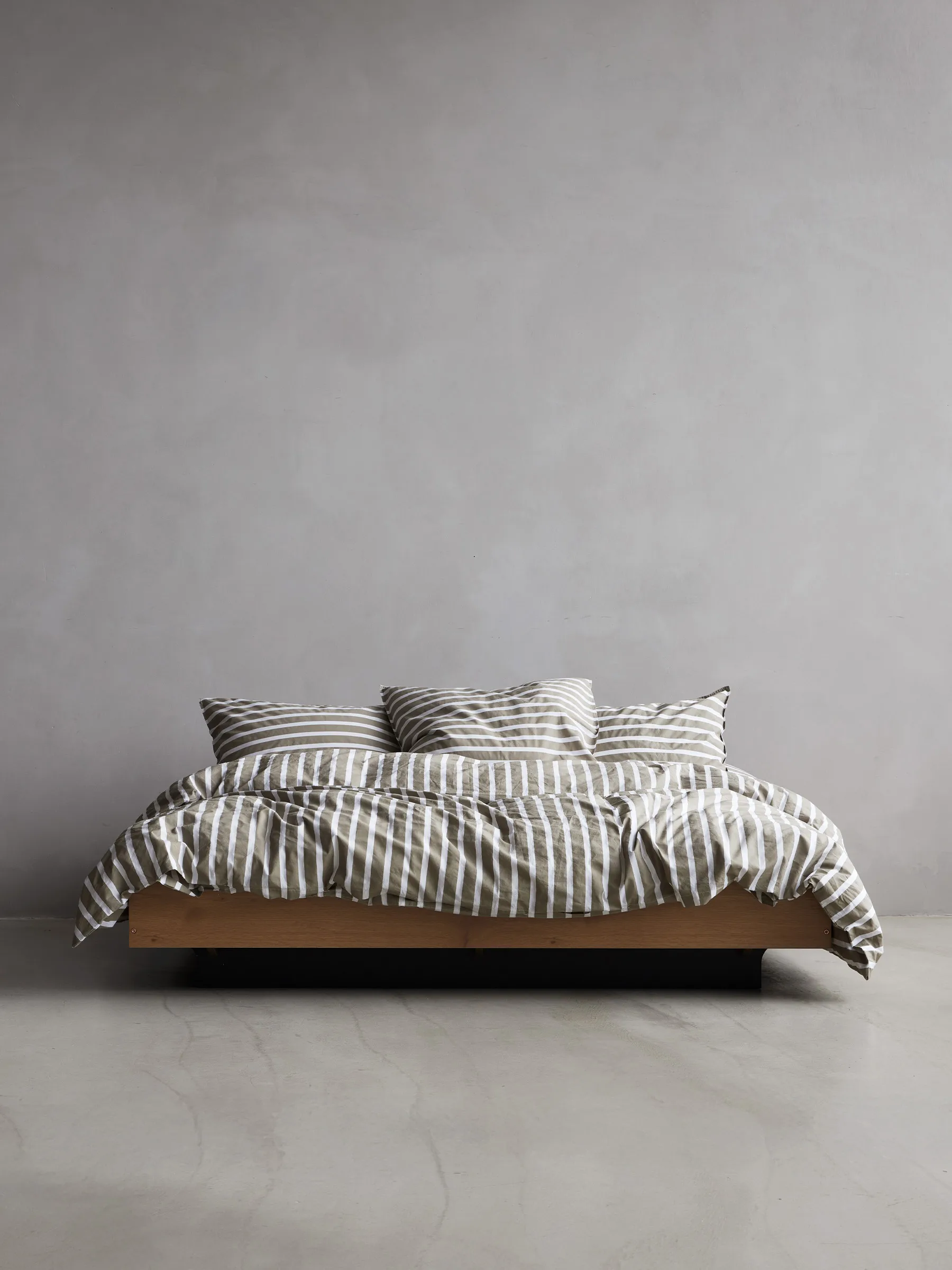 Tell Me More gestreept dekbedovertrek katoen, Olive, 220x220 cm Tell Me More