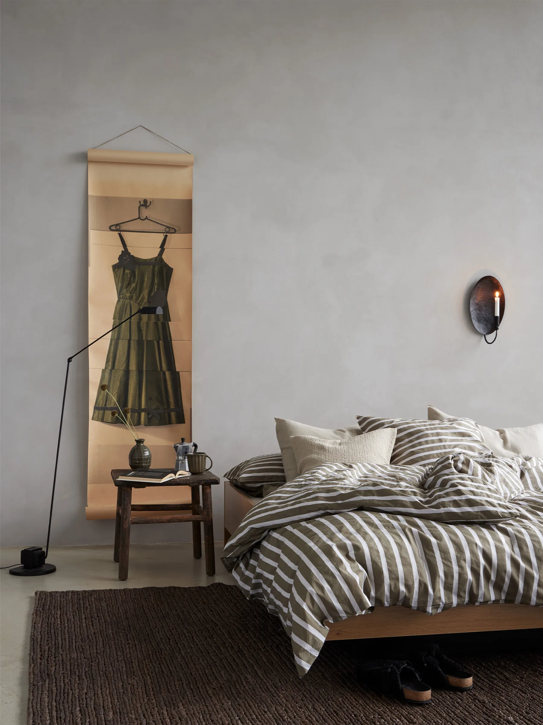 Tell Me More gestreept dekbedovertrek katoen, Olive, 220x220 cm Tell Me More