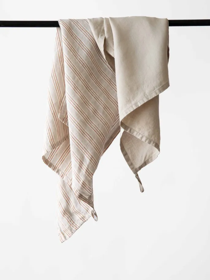 Tell me more linnen keukendoek 50x70 cm, Hazelnoot streep Tell Me More