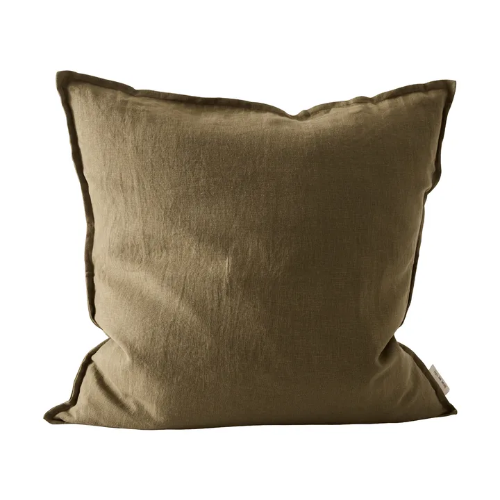 Washed linen kussenhoes 50x50 cm - Donker olijfgroen - Tell Me More