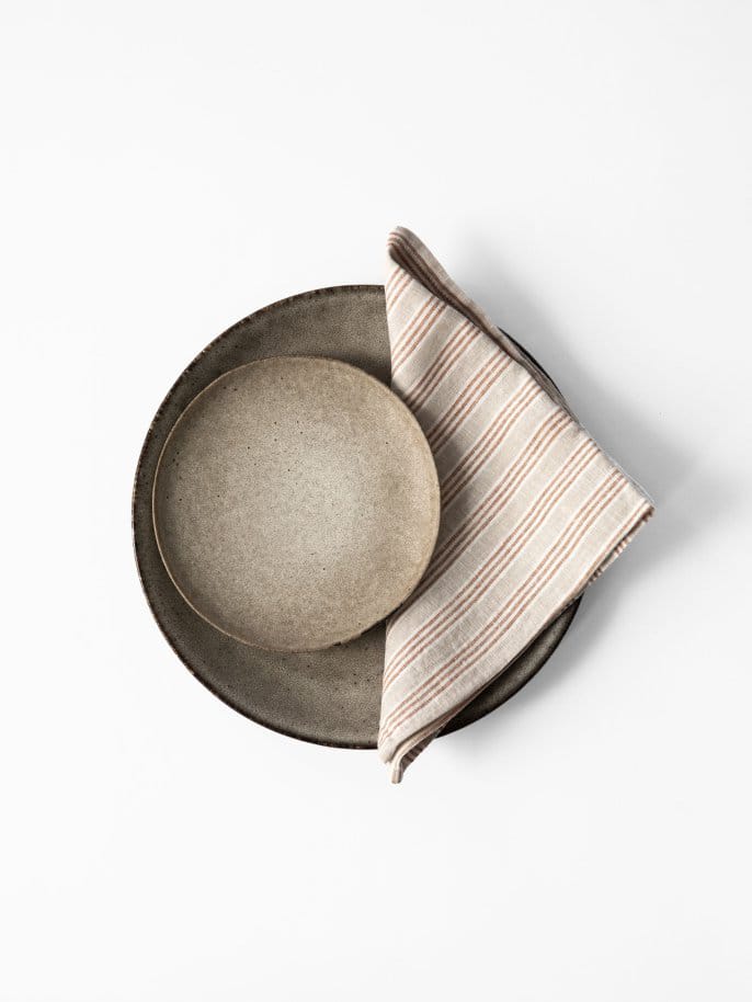 Washed linen servet, Hazelnoot streep Tell Me More