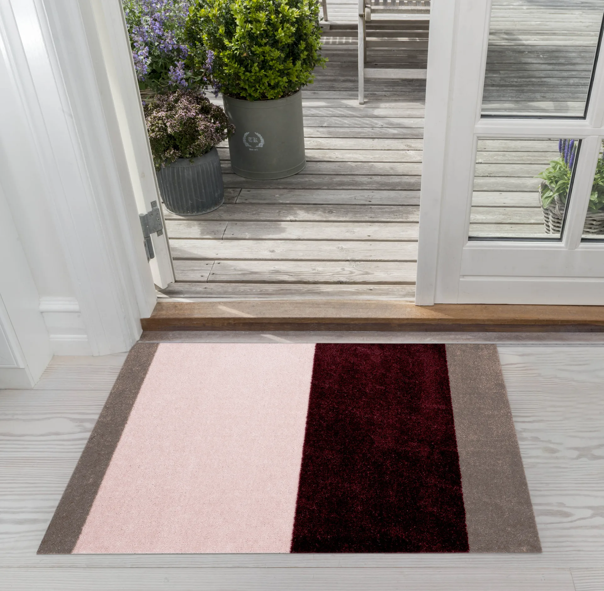 Stripes deurmat horizontaal, Bordeaux-rose-sand, 60x90 cm tica copenhagen
