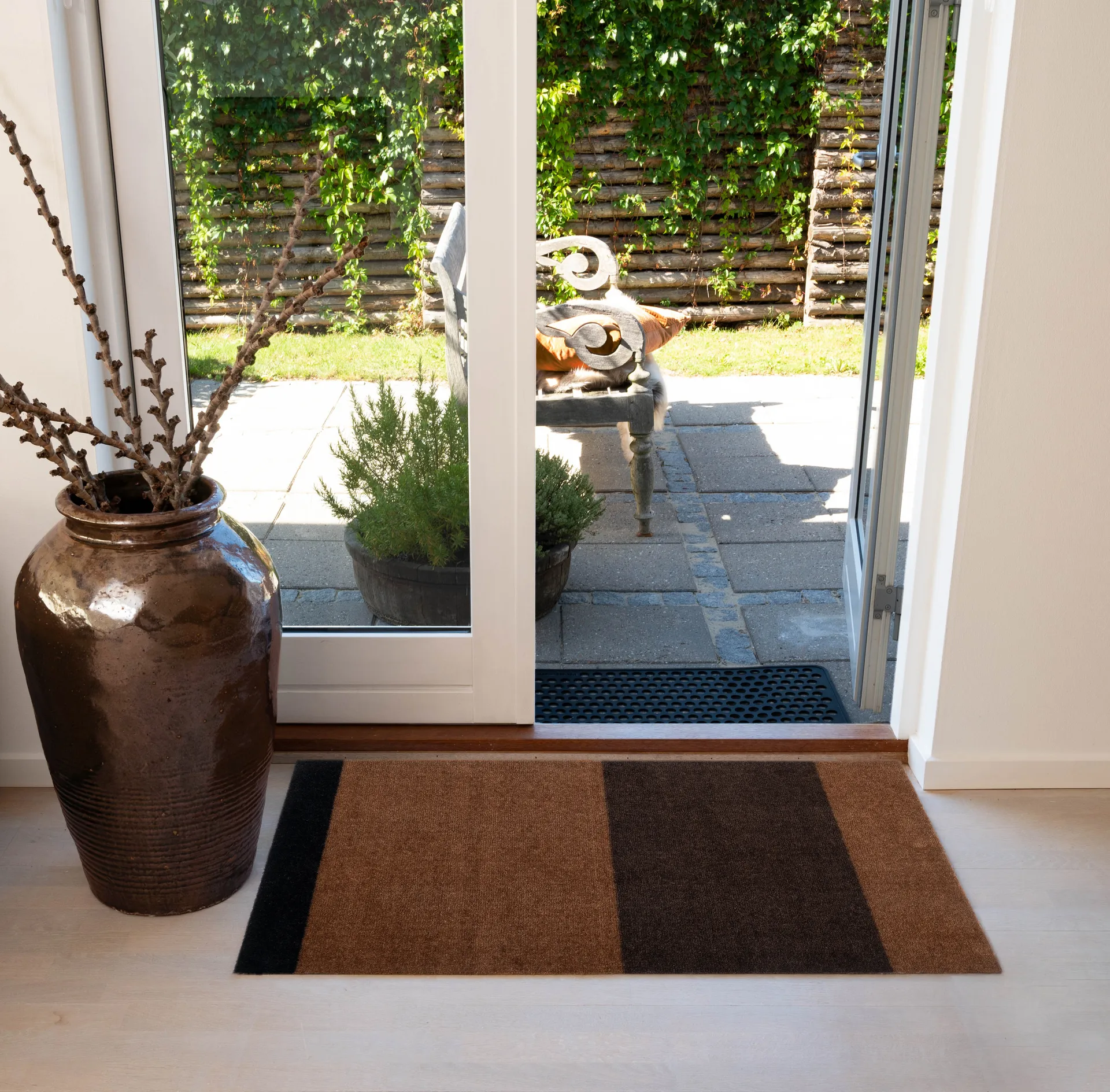 Stripes deurmat horizontaal, Cognac-dark brown-black, 60x90 cm tica copenhagen