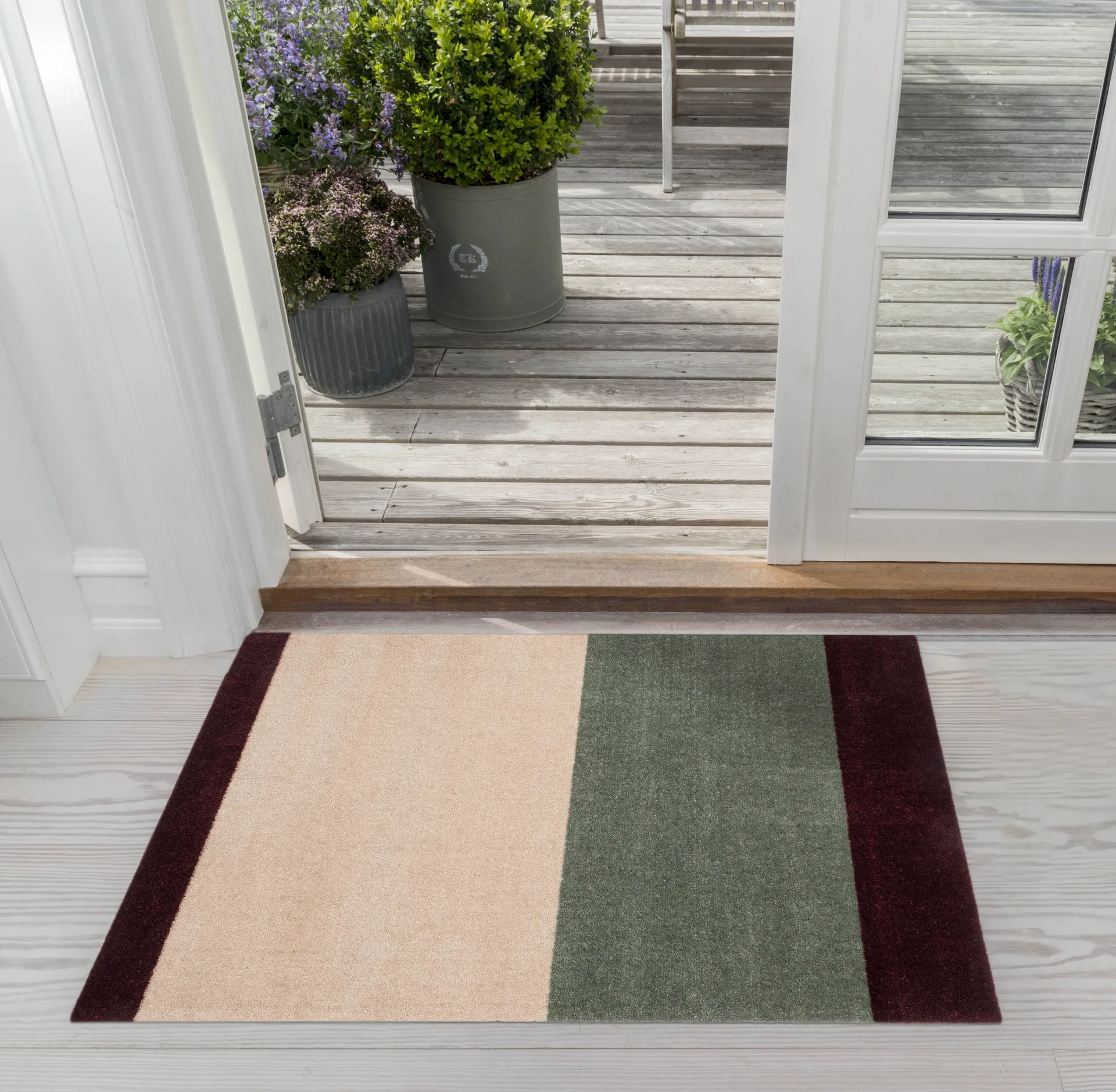Stripes deurmat horizontaal, Green-ivory-bordeaux, 60x90 cm tica copenhagen