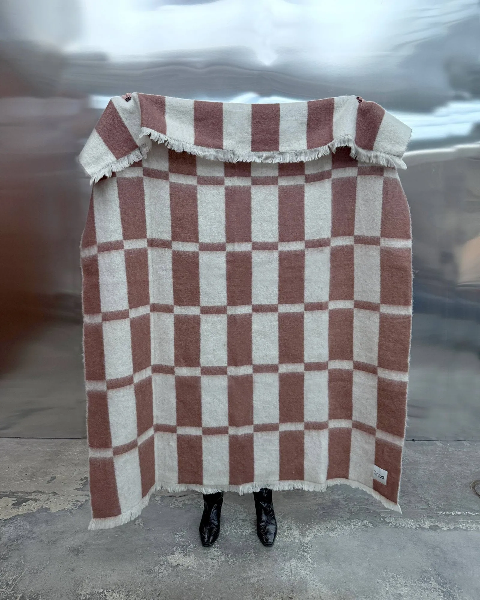 Hallin mohairdeken, Off white-rust, 130x170 cm Tinted