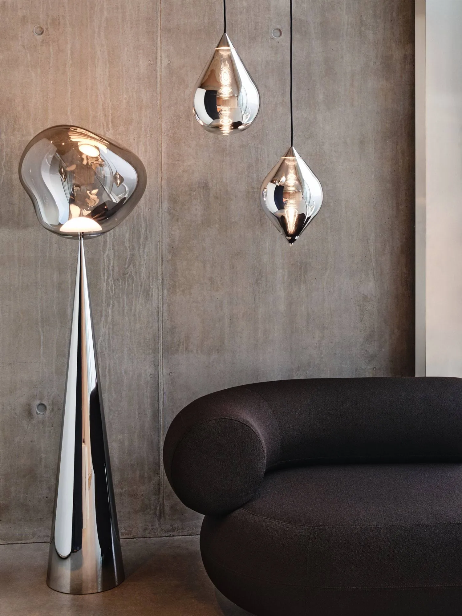 Melt Cone dikke vloerlamp LED 174,5 cm, Nikkel-zilverkleurig Tom Dixon