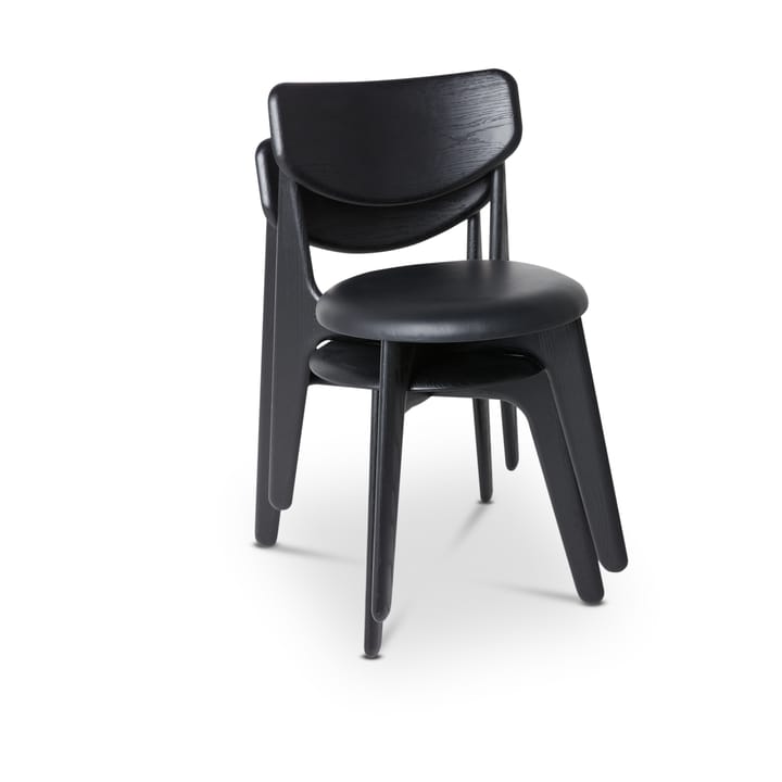 Slab eetstoel gestoffeerde zitting, Black oak-black leather Tom Dixon