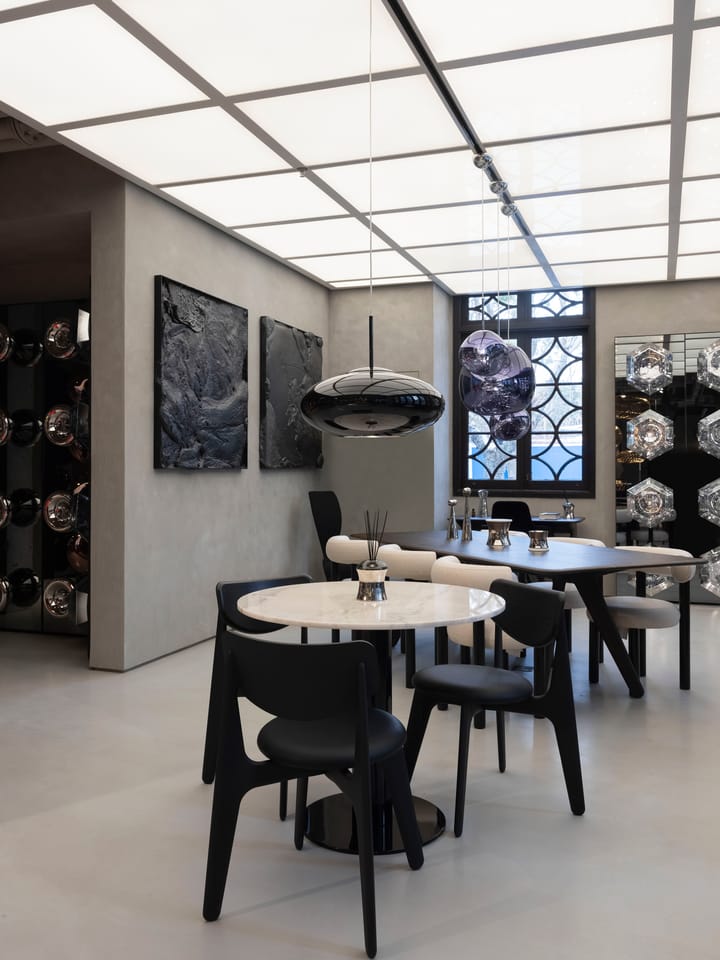Slab eetstoel gestoffeerde zitting, Black oak-black leather Tom Dixon