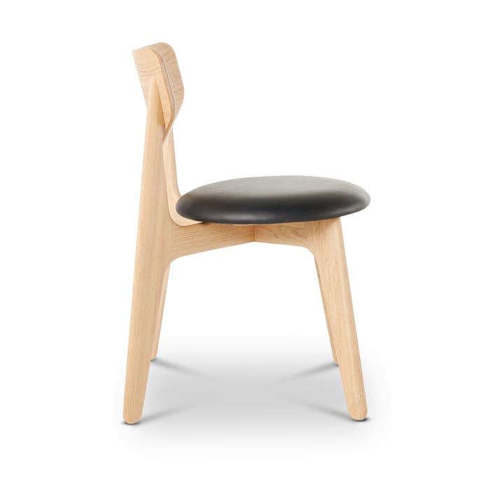 Slab eetstoel gestoffeerde zitting, Natuurlijk eiken-zwart leer Tom Dixon