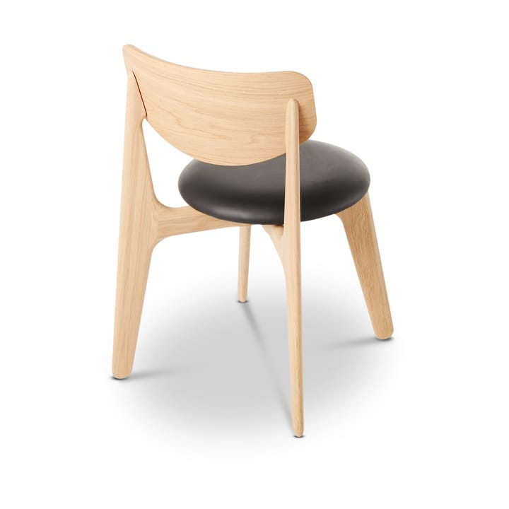 Slab eetstoel gestoffeerde zitting, Natuurlijk eiken-zwart leer Tom Dixon