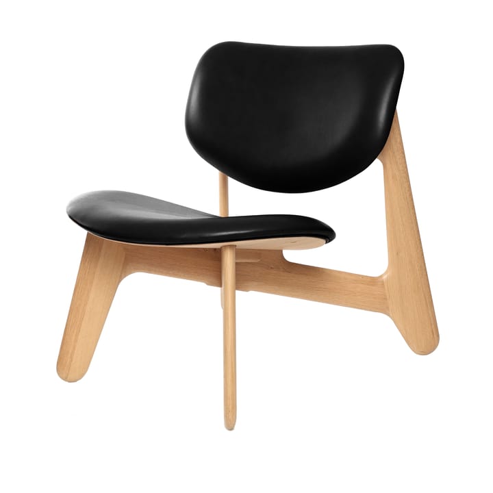 Slab loungestoel beklede zitting - Natuurlijk eiken-zwart leer - Tom Dixon