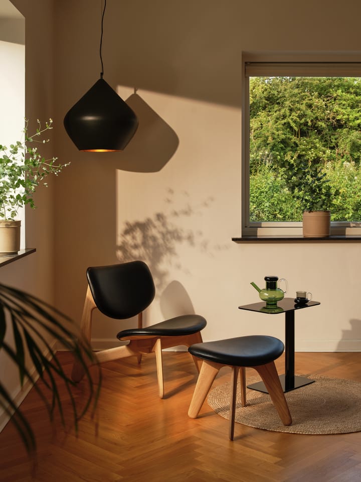Slab loungestoel beklede zitting, Natuurlijk eiken-zwart leer Tom Dixon