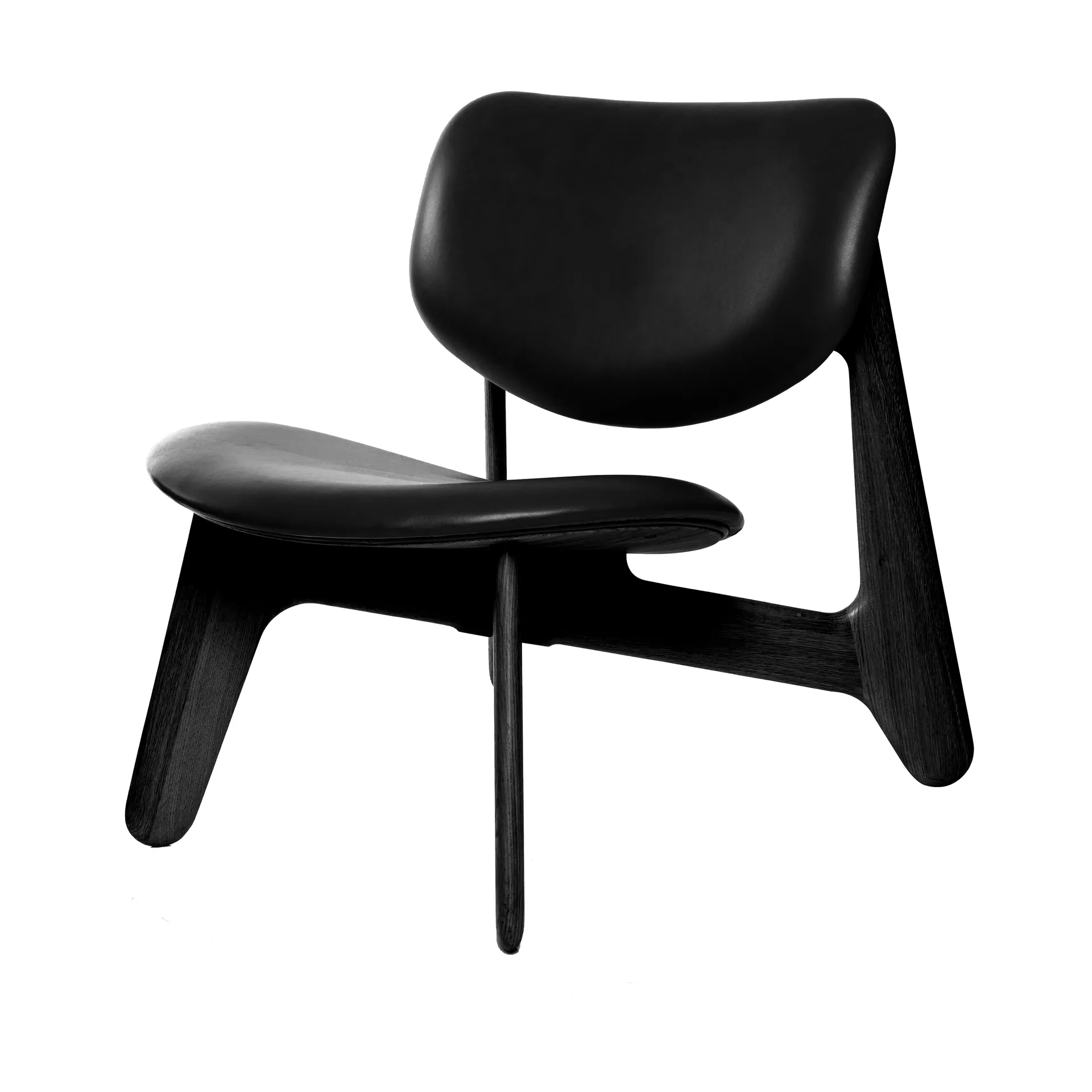 Slab loungestoel gestoffeerde zitting, Black ash-black leather Tom Dixon