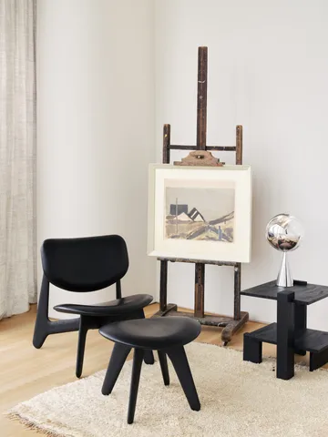 Slab loungestoel gestoffeerde zitting - Black ash-black leather - Tom Dixon