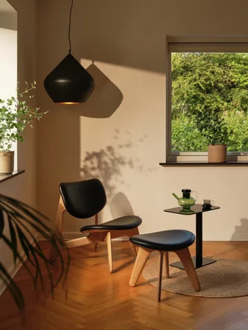 Slab loungestoel gestoffeerde zitting - Natuurlijk eiken-zwart leer - Tom Dixon