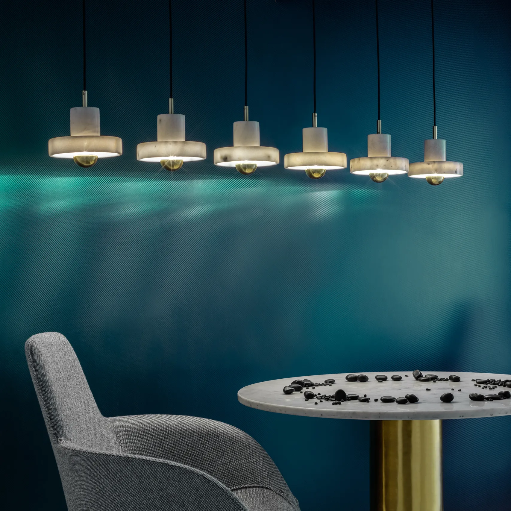 Stenen hanglamp, Wit marmer Tom Dixon