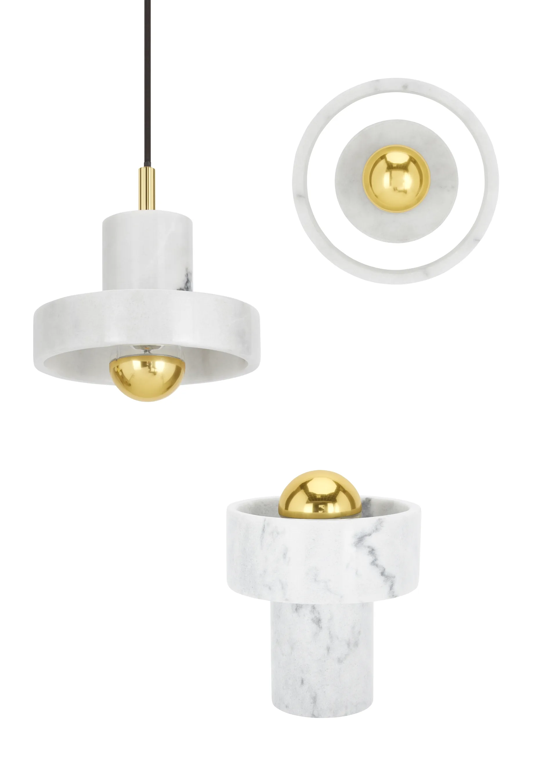 Stenen hanglamp, Wit marmer Tom Dixon