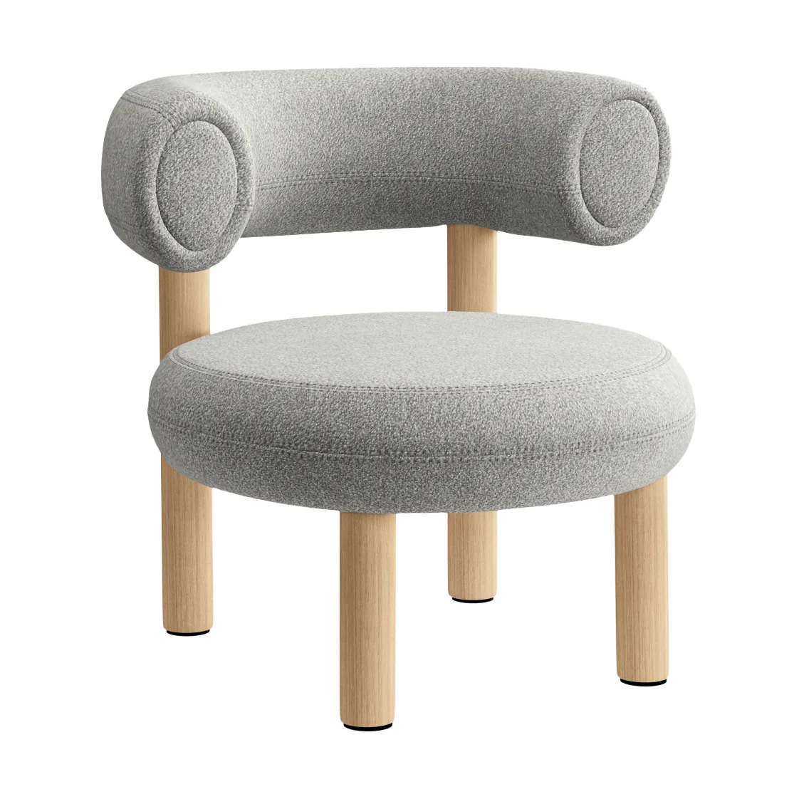 Vet loungestoel, Geborsteld natural wood & natural alpine boucle Tom Dixon