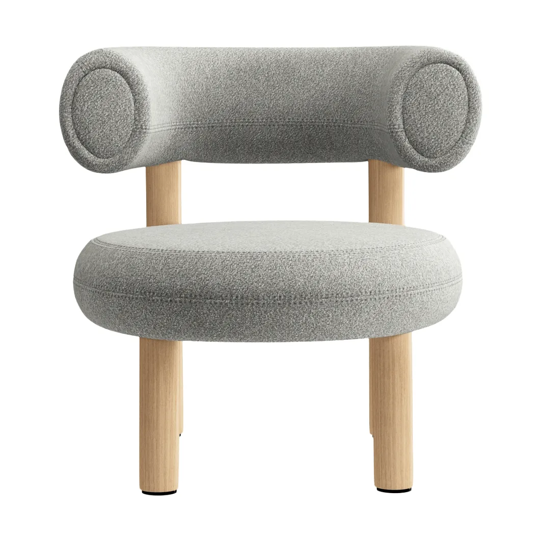 Vet loungestoel, Geborsteld natural wood & natural alpine boucle Tom Dixon