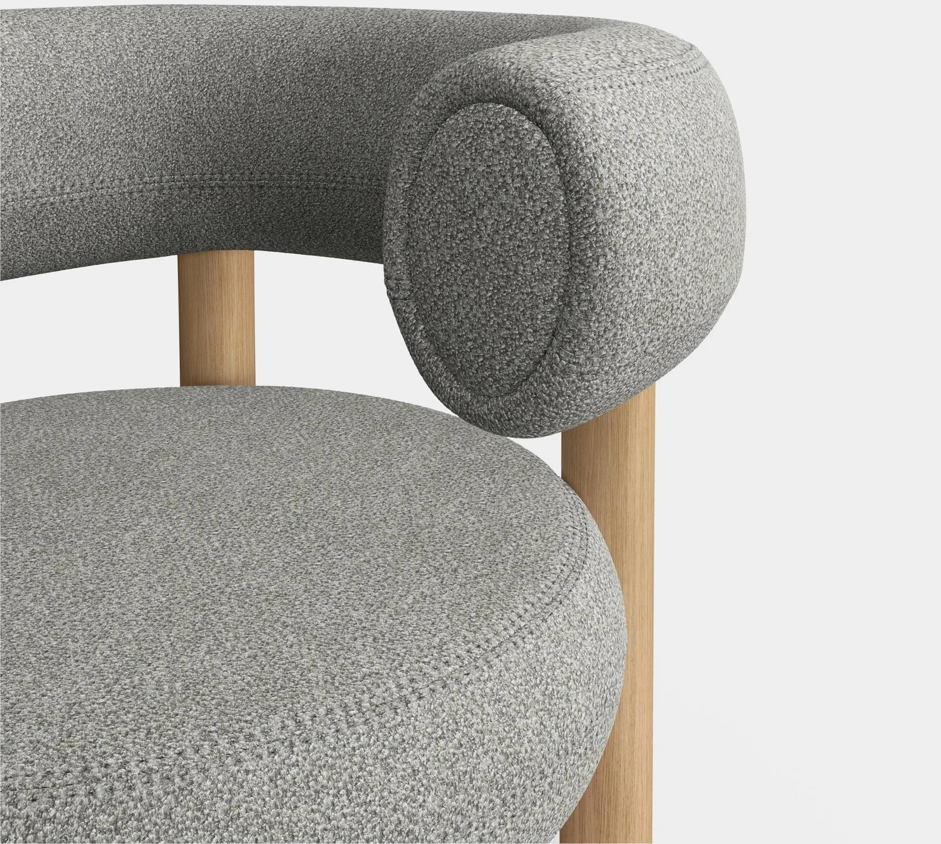 Vet loungestoel, Geborsteld natural wood & natural alpine boucle Tom Dixon