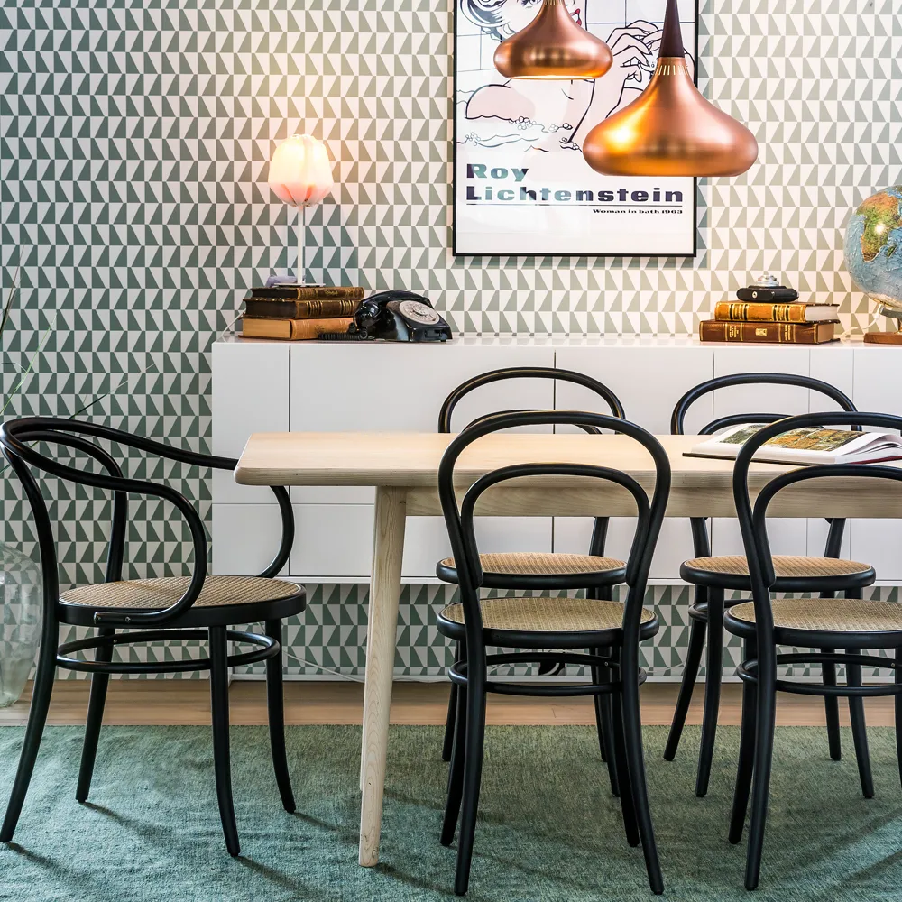 Ton no.30 stoel met armleuningen en rotan zitting, Witte beits B20-New Rotting TON