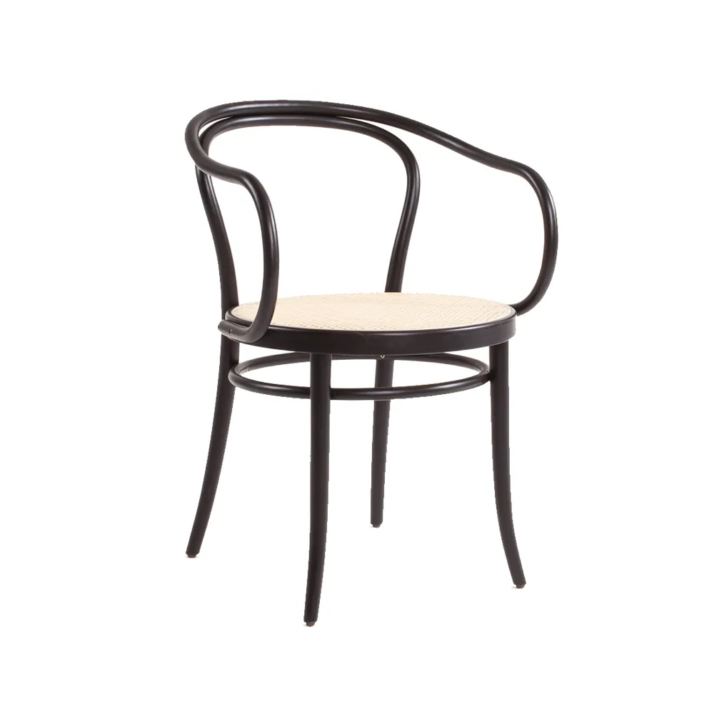 Ton no.30 stoel met armleuningen en rotan zitting,  TON