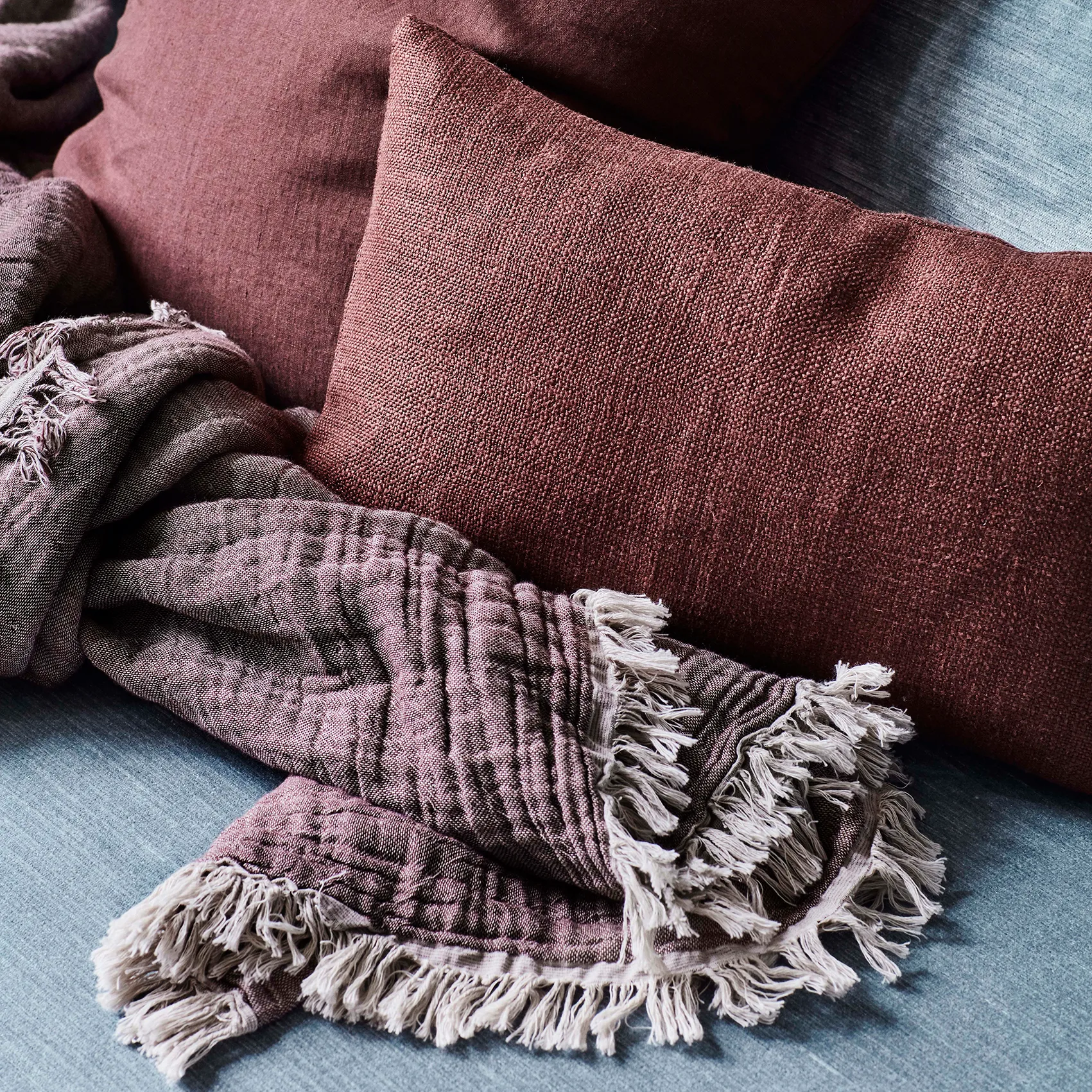 Collect katoenen plaid SC32 140x210 cm, Cloud & Burgundy (beige-rood) &Tradition