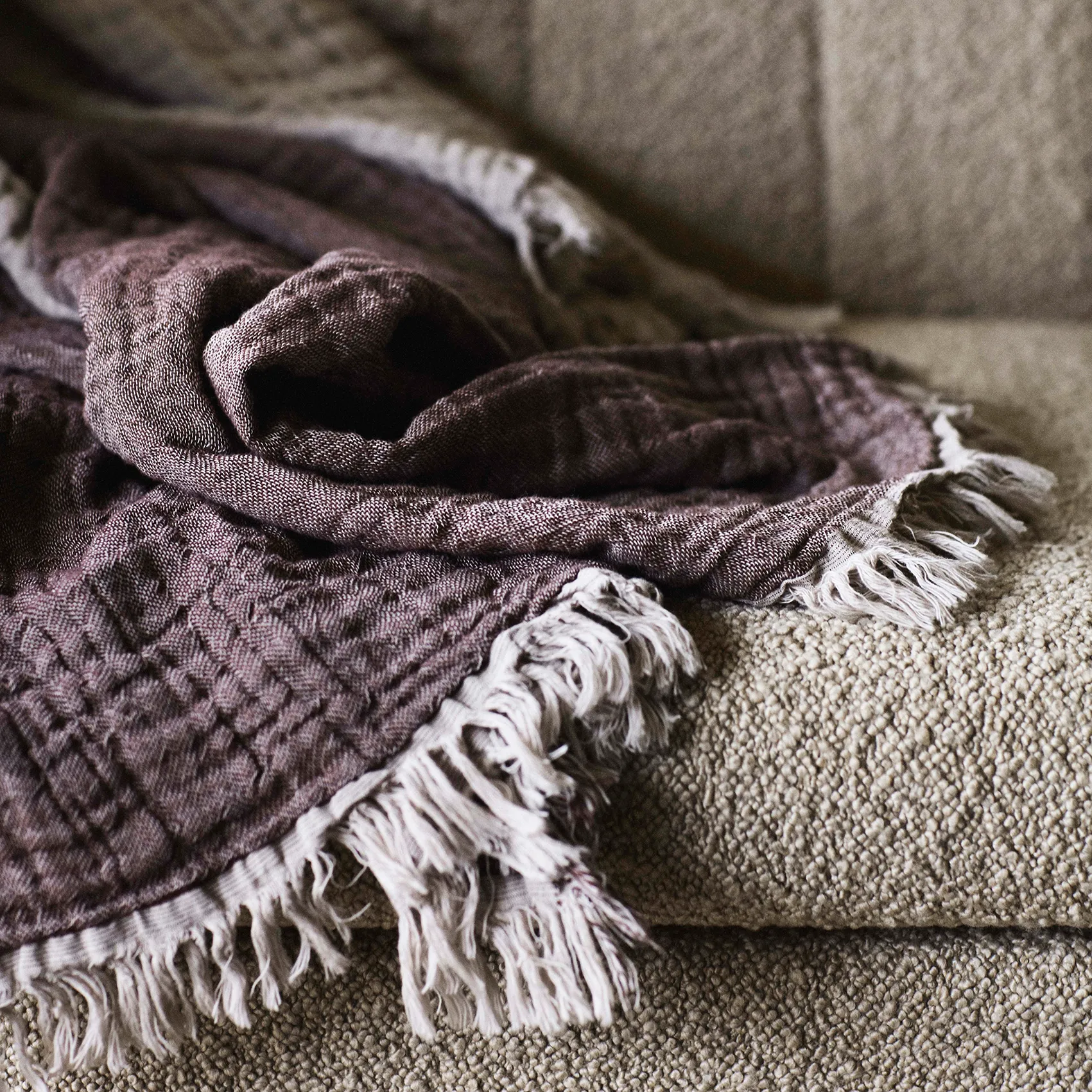 Collect katoenen plaid SC32 140x210 cm, Cloud & Burgundy (beige-rood) &Tradition