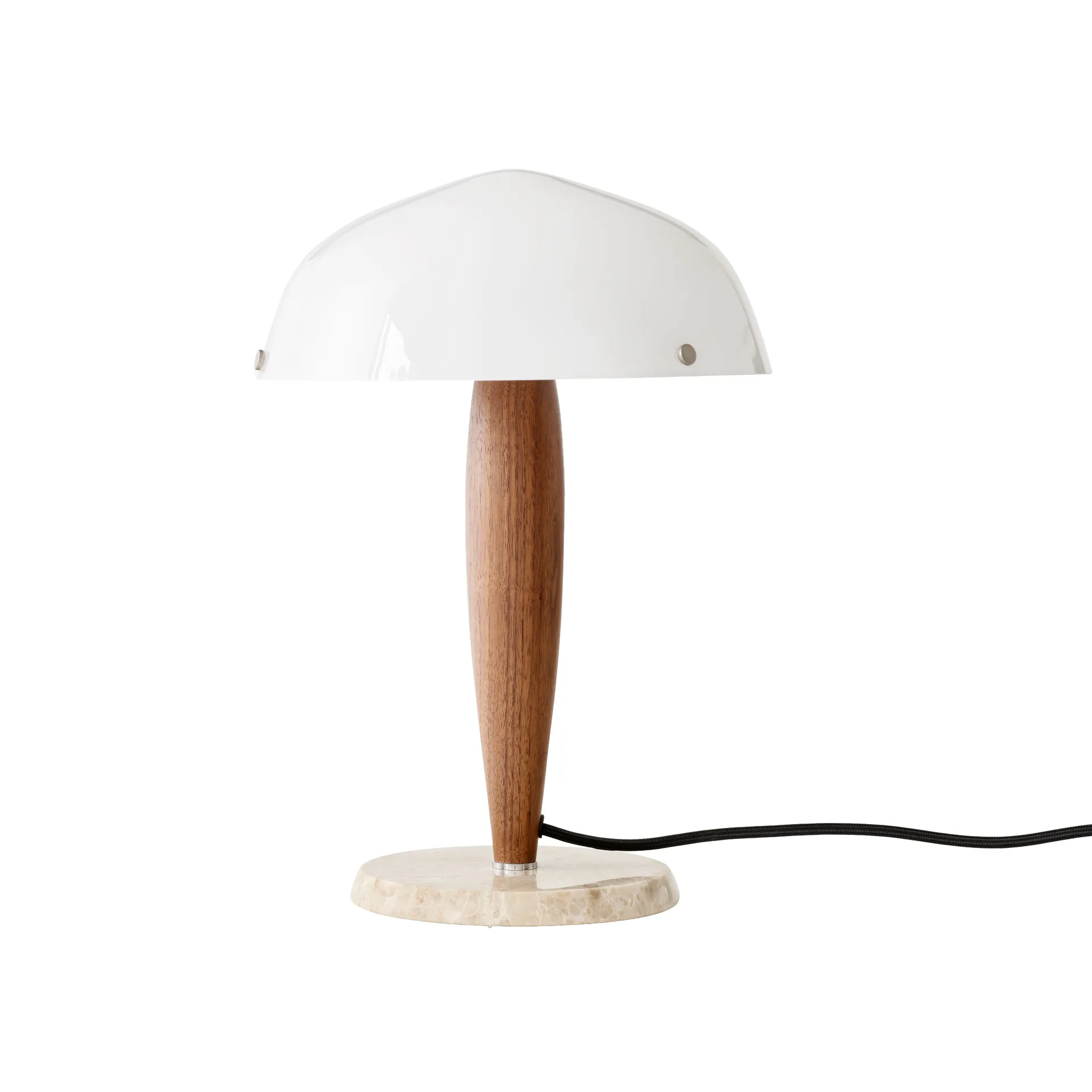 Herman SHY3 tafellamp, walnut & cream marble, textielsnoer &Tradition