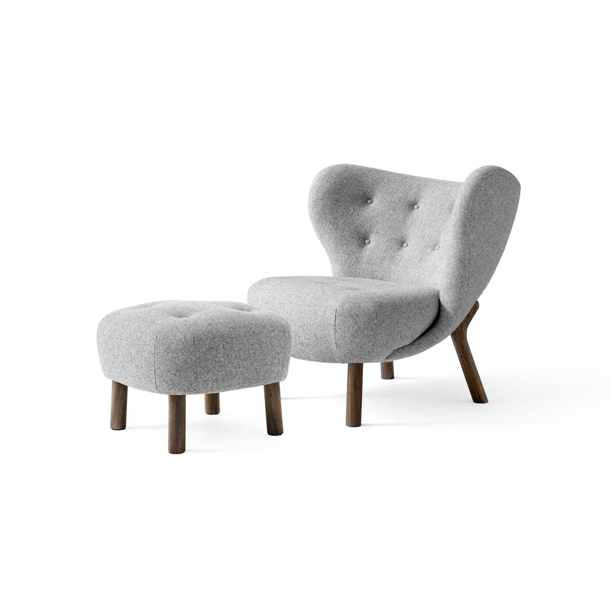 &Tradition Little Petra VB1 fauteuil incl. poef ATD1 Geolied walnoothout-Hallingdal