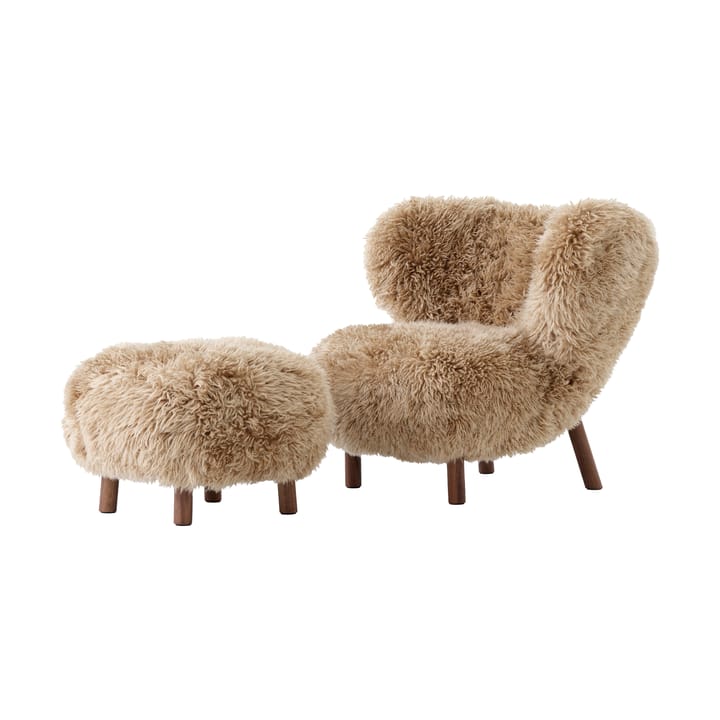 Little Petra VB1 fauteuil incl. poef ATD1 - Geoliede walnoot-Sheepskin honey - &Tradition