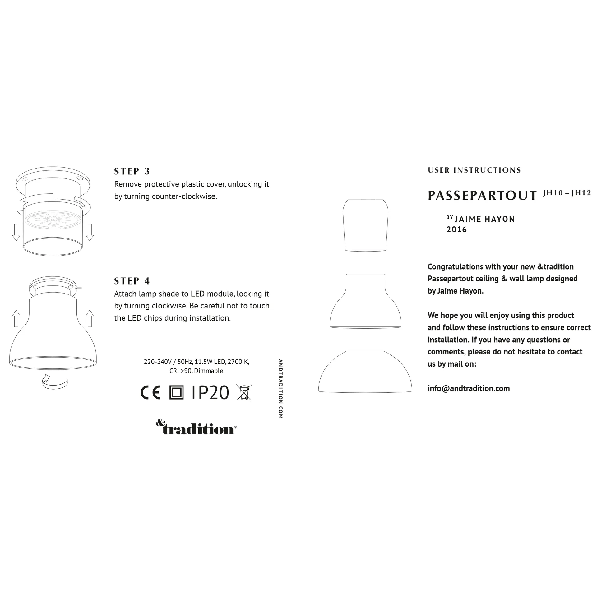 Passepartout JH12 wandlamp, Goud &Tradition