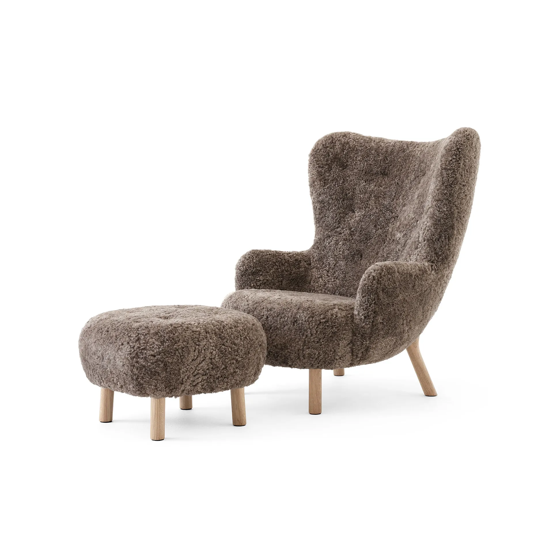 Petra VB3 High fauteuil incl. poef ATD1, Geoliede eiken-Sheepskin Sahara &Tradition