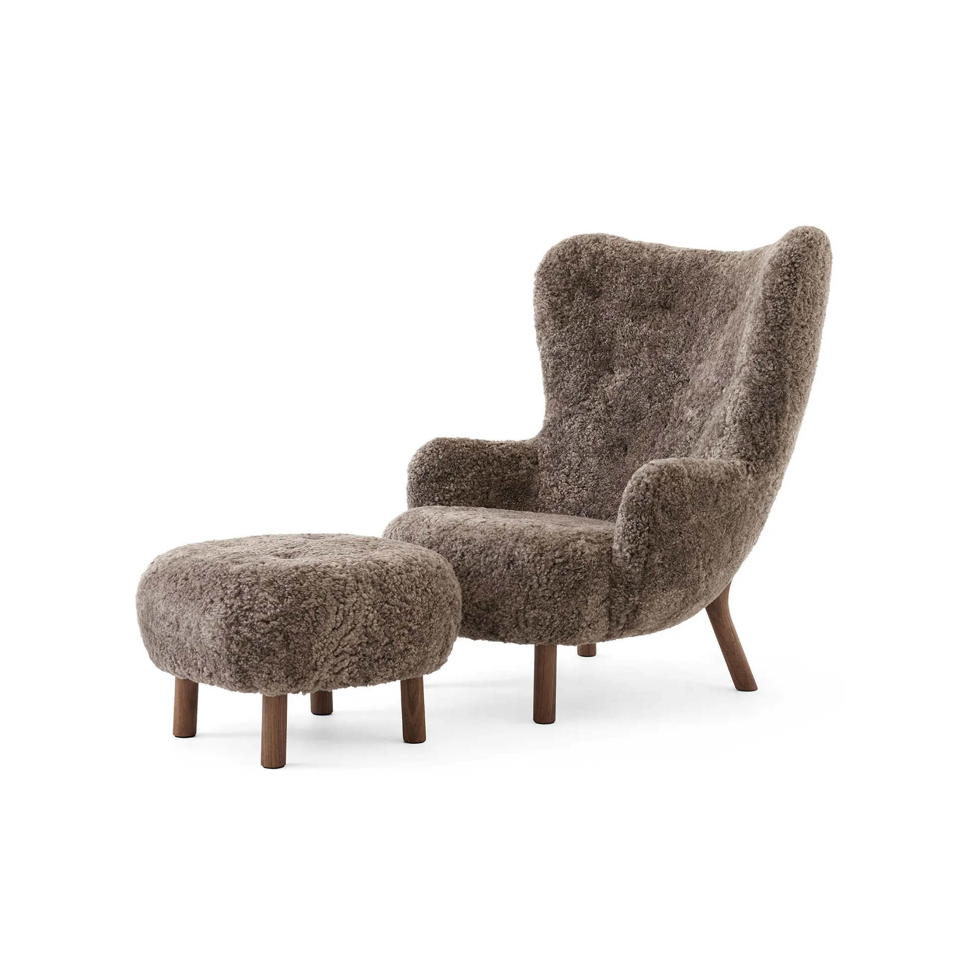 Petra VB3 High fauteuil incl. poef ATD1, Geoliede walnoot-Sheepskin Sahara &Tradition