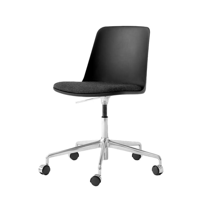 Rely HW29 bureaustoel - stof rewool 198 black, zwarte kuip, aluminium onderstel - &Tradition