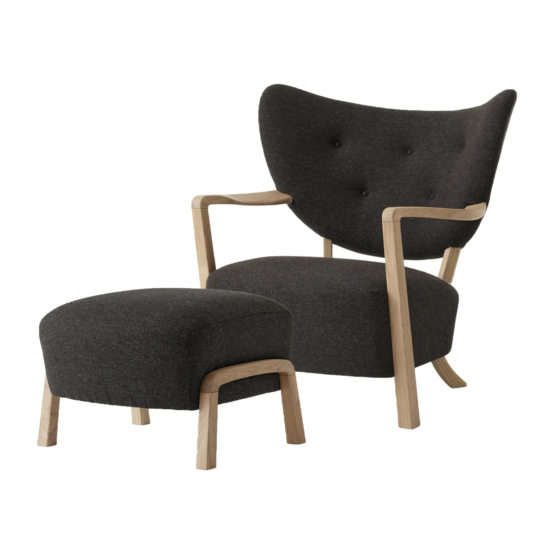 Wulff Lounge Chair ATD2 fauteuil incl. poef ATD3, Geolied eikenhout-Hallingdal &Tradition